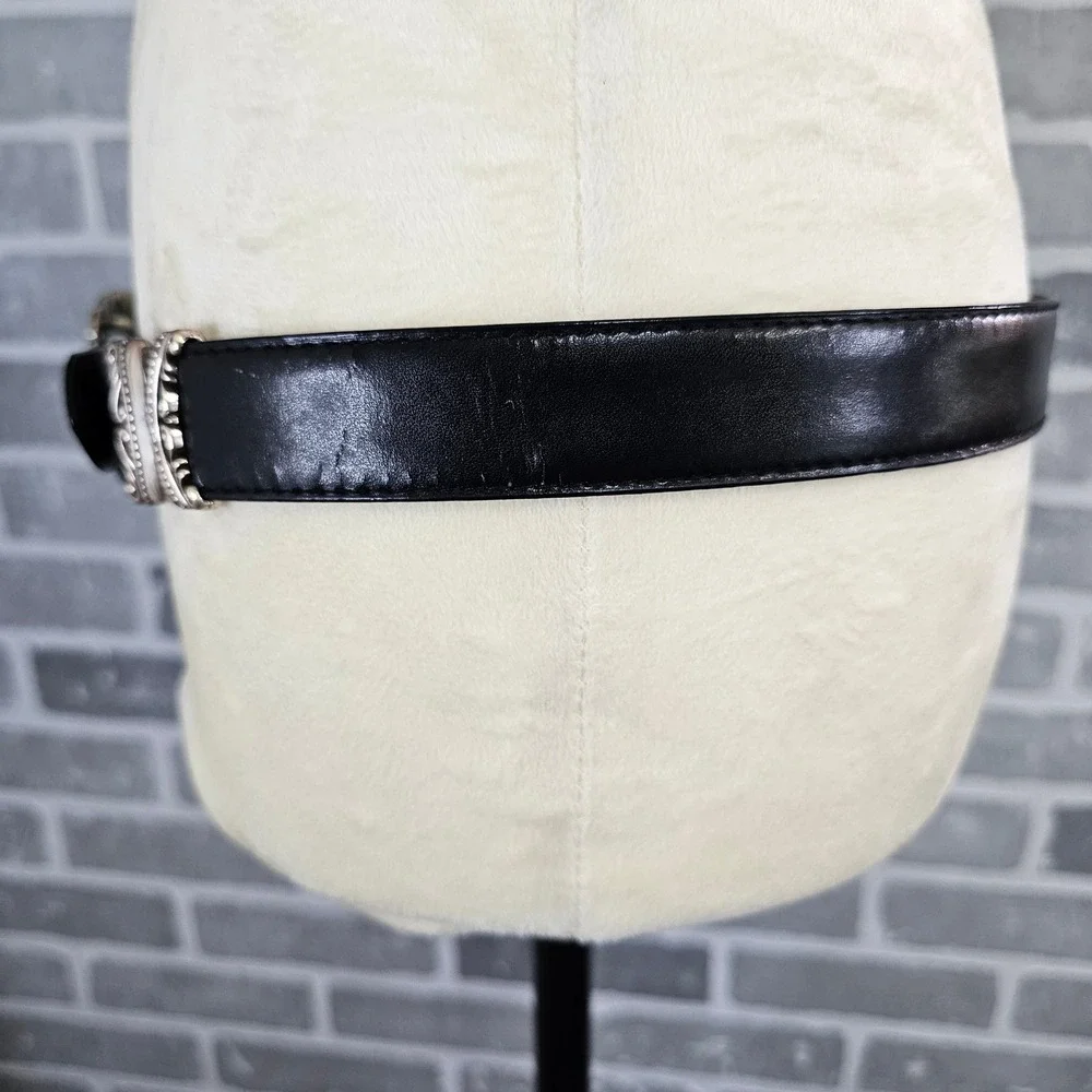 Reversible Brown Croc Embossed & Black Leather Belt Western Boho Silver Buckle - Picture 6 of 9
